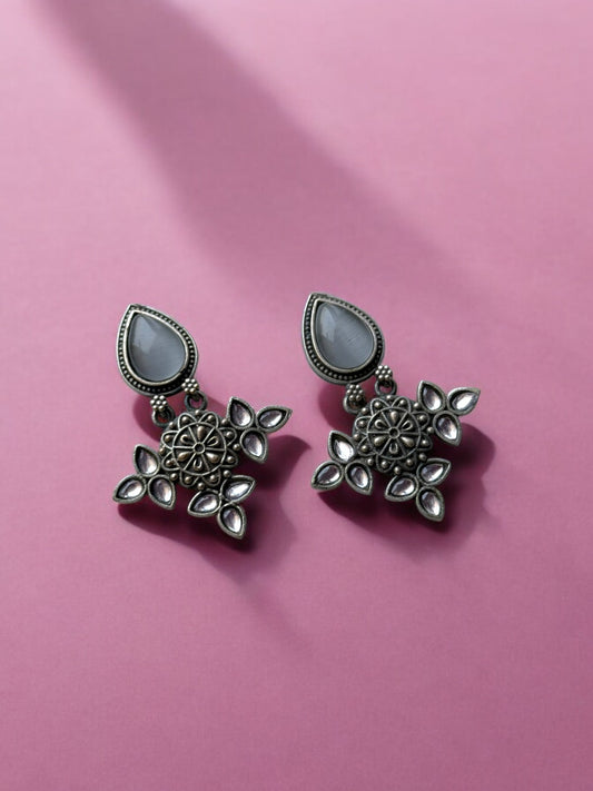 Silver Lookalike Silk Stone Embedded Earrings