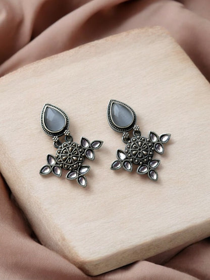Silver Lookalike Silk Stone Embedded Earrings