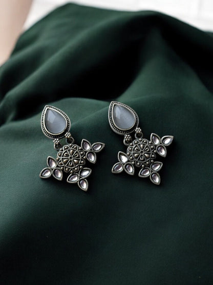 Silver Lookalike Silk Stone Embedded Earrings