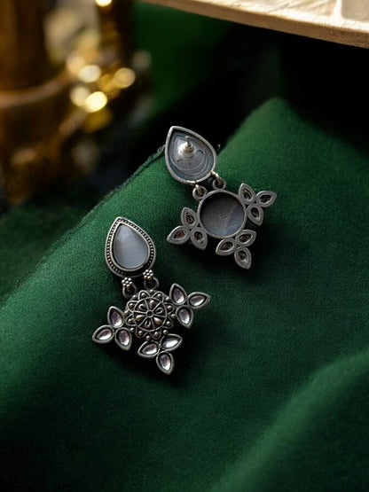 Silver Lookalike Silk Stone Embedded Earrings