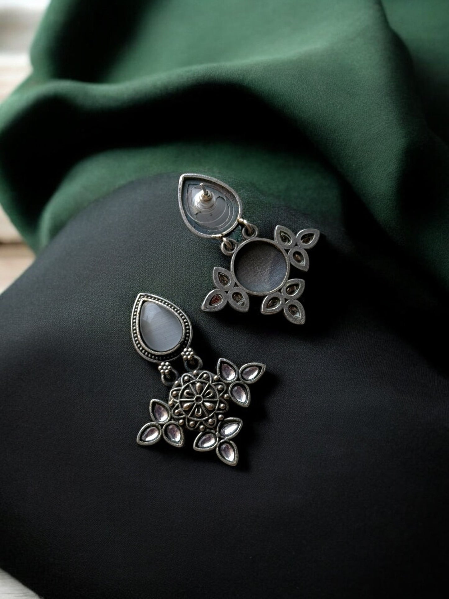 Silver Lookalike Silk Stone Embedded Earrings