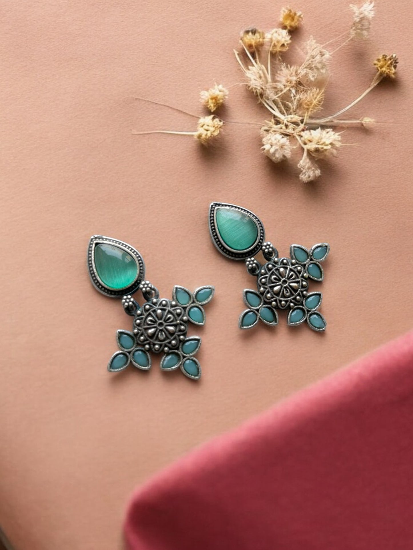 Silver Lookalike Silk Stone Embedded Earrings