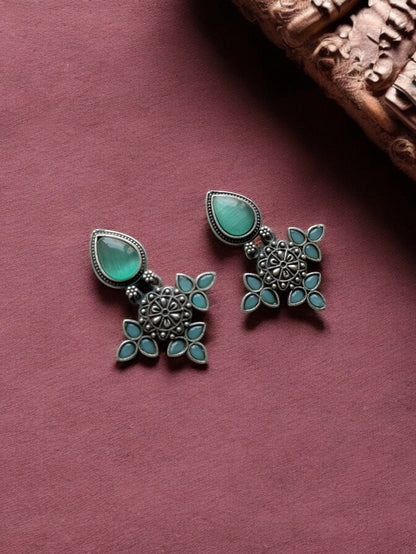 Silver Lookalike Silk Stone Embedded Earrings