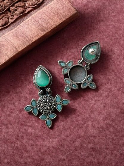 Silver Lookalike Silk Stone Embedded Earrings