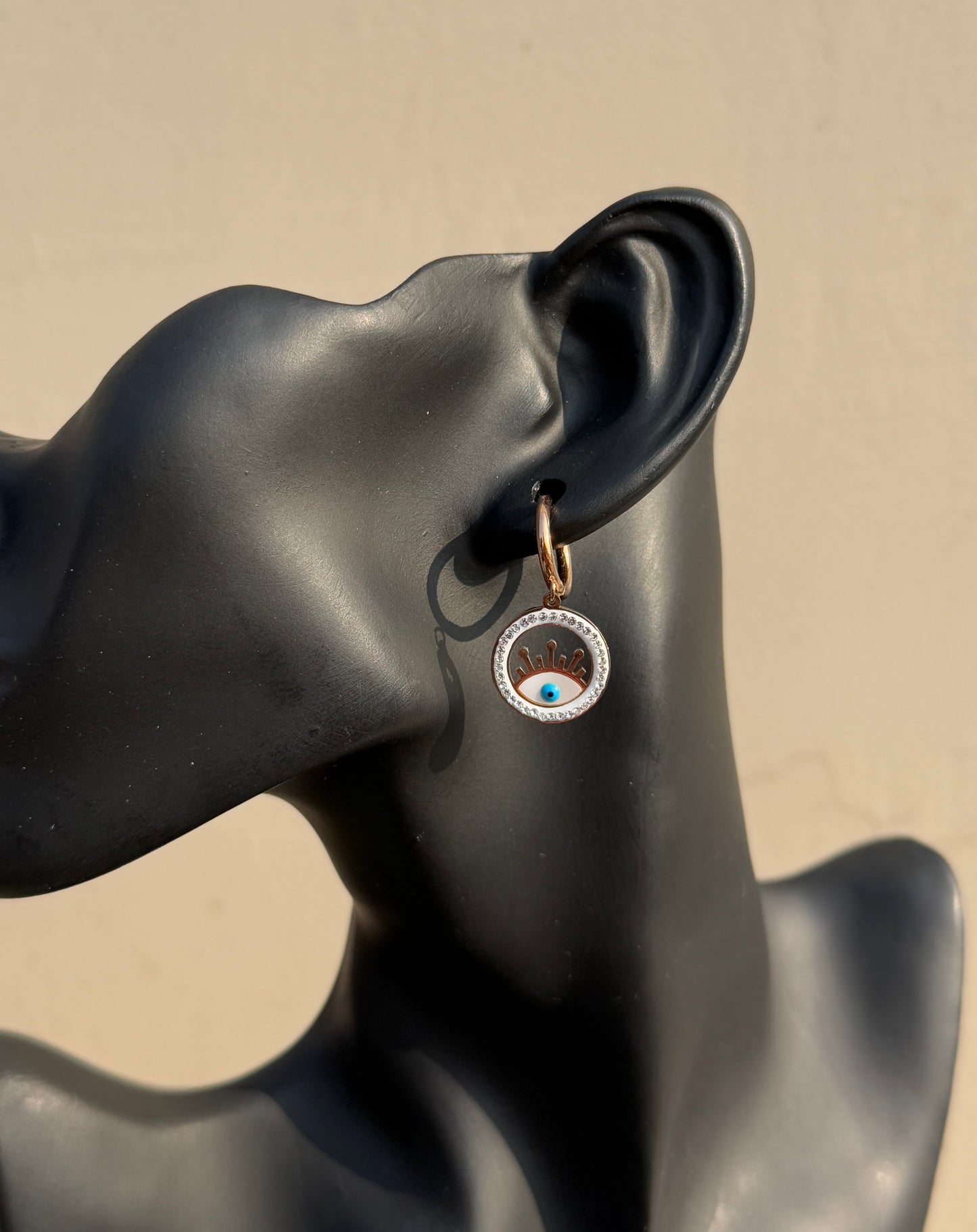 Evil Eye Anti-Tarnish Hoop Earrings | Rose Gold | Waterproof