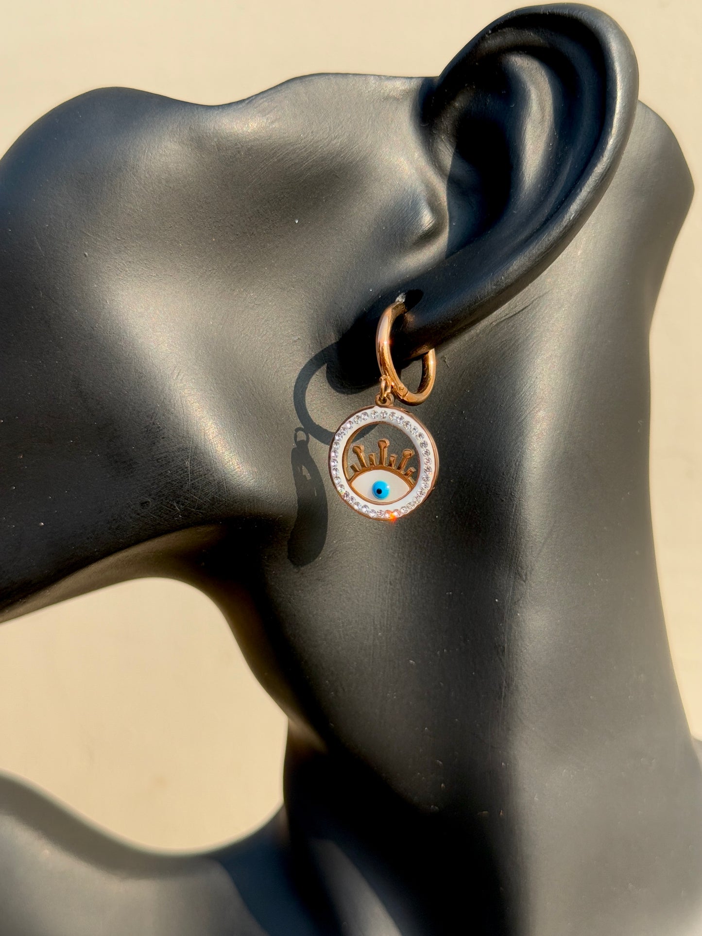 Evil Eye Anti-Tarnish Hoop Earrings | Rose Gold | Waterproof