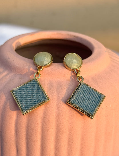 Elegant Western Denim-Inspired Embedded Earrings | Anti-Tarnish