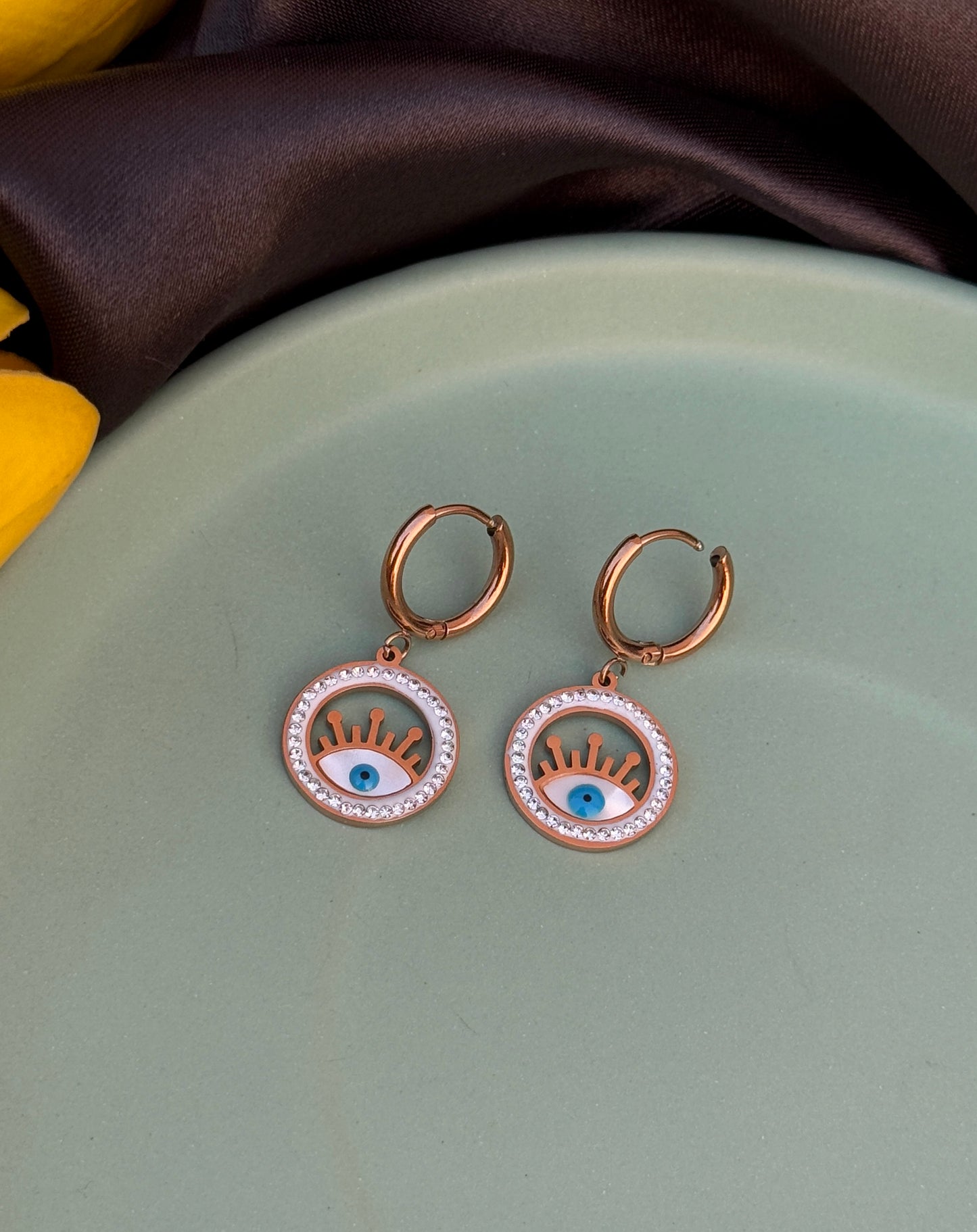 Evil Eye Anti-Tarnish Hoop Earrings | Rose Gold | Waterproof