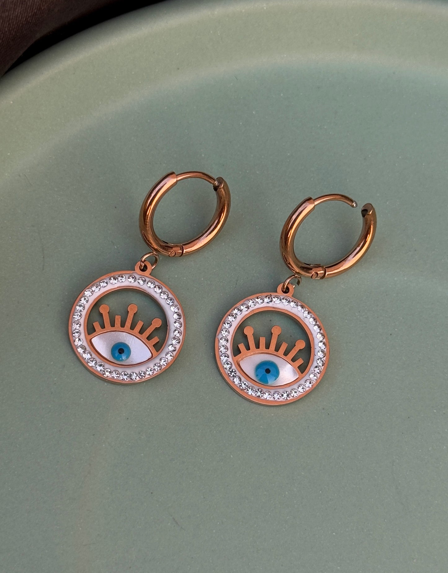 Evil Eye Anti-Tarnish Hoop Earrings | Rose Gold | Waterproof