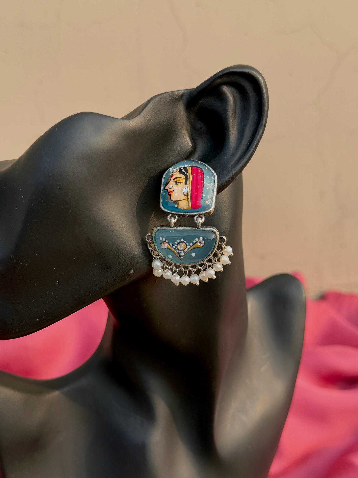 Hand-Painted Women Face Earrings – A Statement of Art