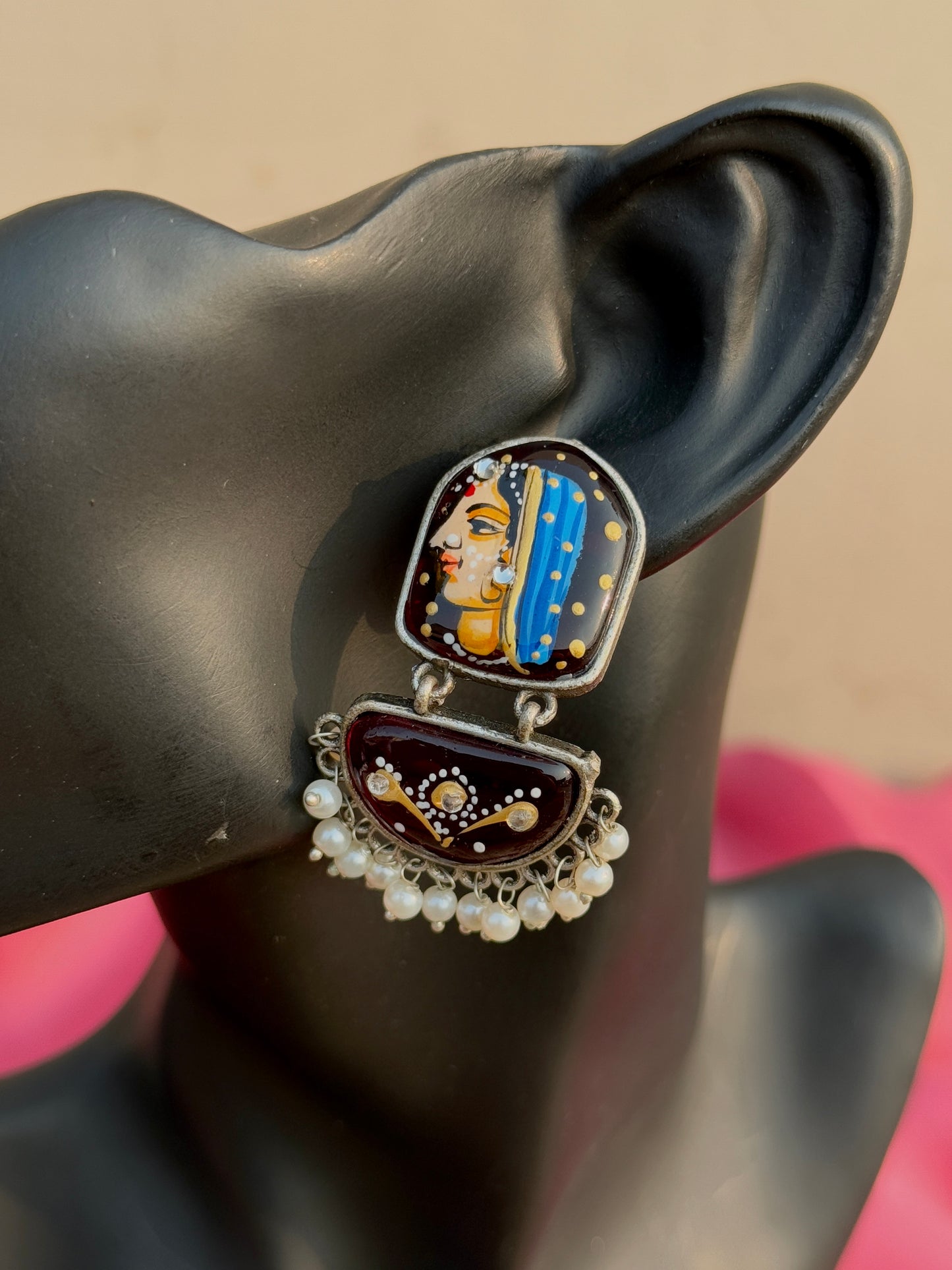 Hand-Painted Women Face Earrings – A Statement of Art