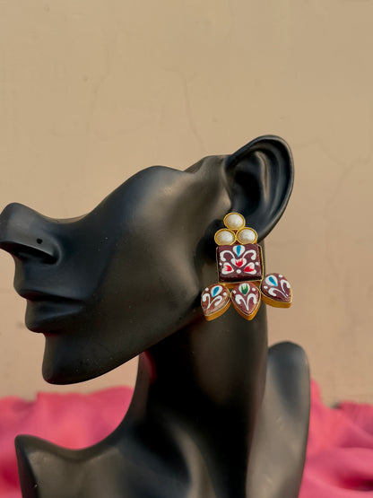 Gold Replica Stone Hand-Painted Earrings