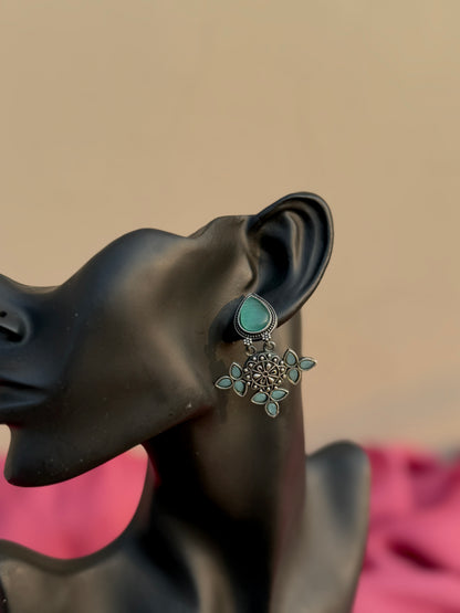 Silver Lookalike Silk Stone Embedded Earrings