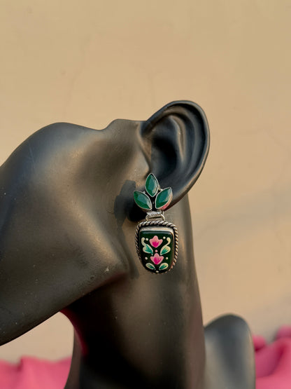 Green Hand-Painted Earrings