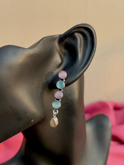 Silver Replica Multi-Color Dangling Earrings