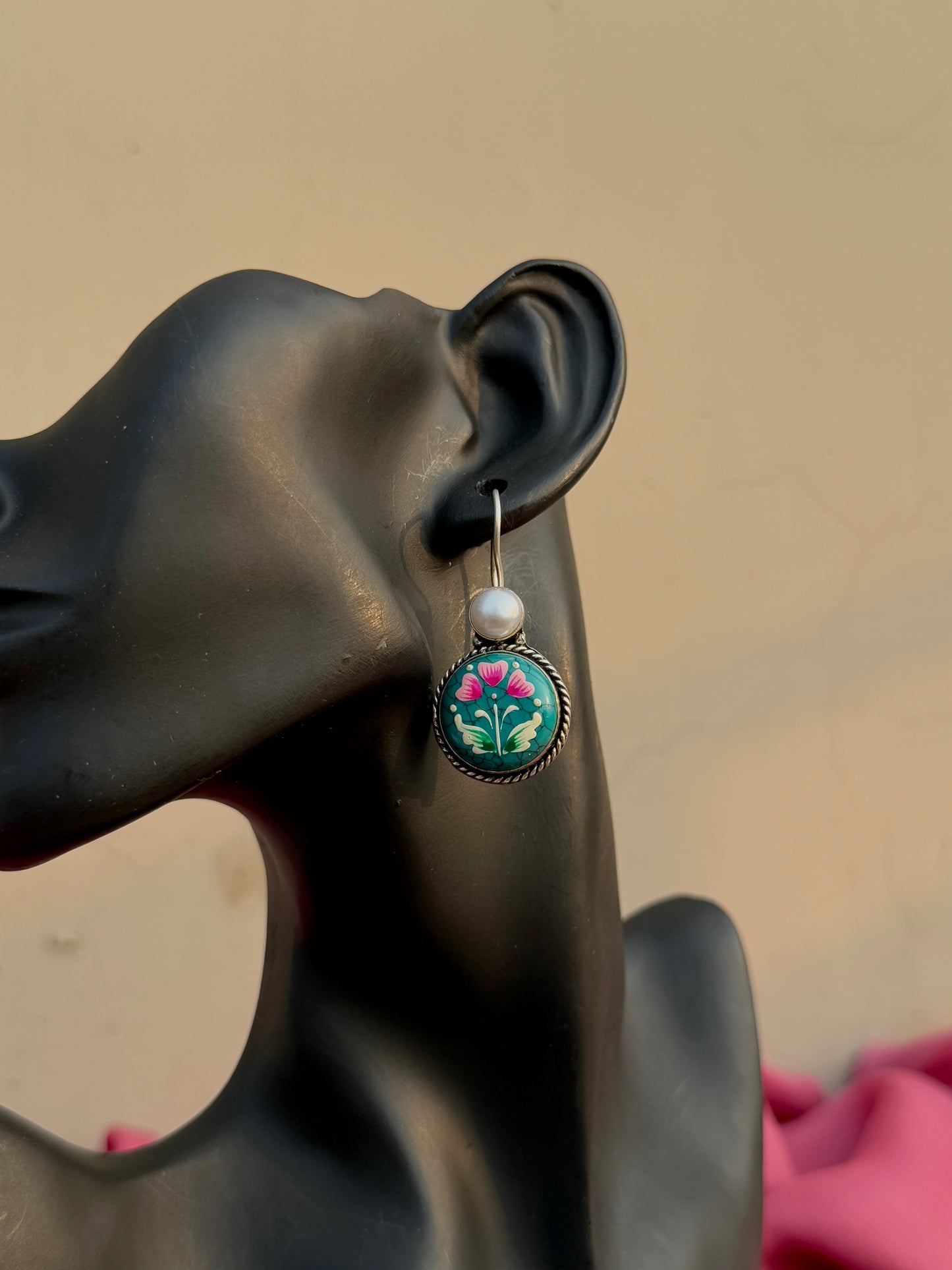 Hand-Painted Pearl Embedded Earrings | Jhumki Wala