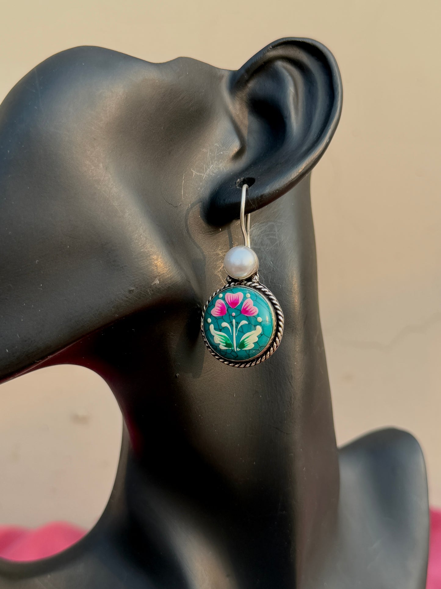 Hand-Painted Pearl Embedded Earrings | Jhumki Wala