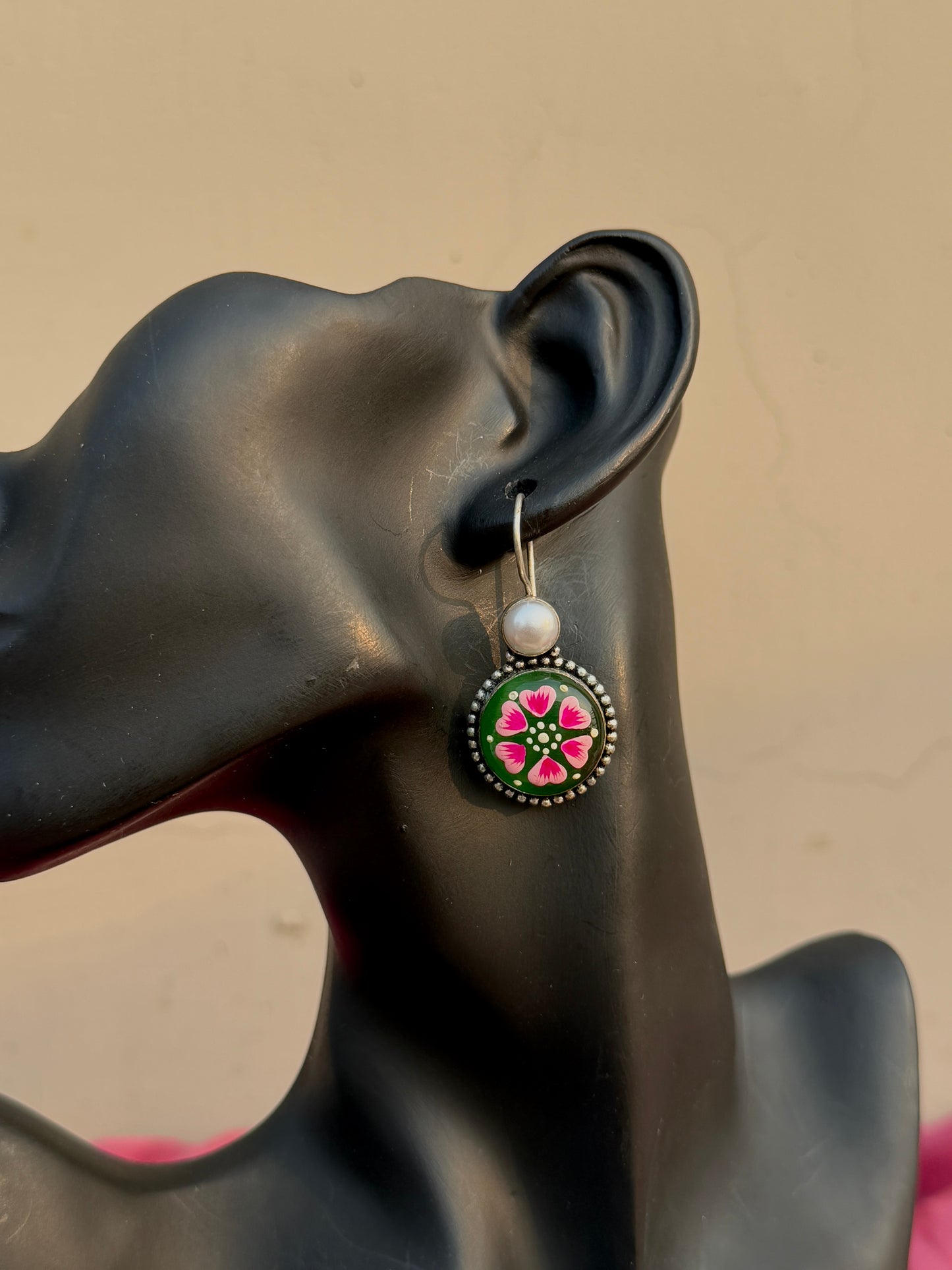 Hand-Painted Pearl Embedded Earrings | Jhumki Wala