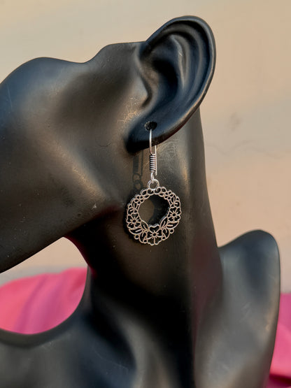 Sterling Silver Floral Hoop Drop Earrings | 925 Sterling Silver