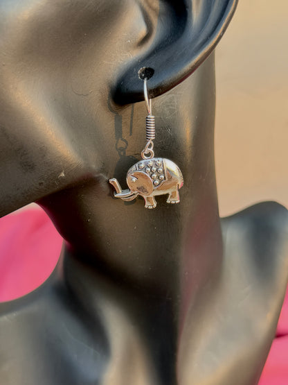 Elephant Drop Hook Earrings in 925 Sterling Silver | Elegant Sterling Silver Design