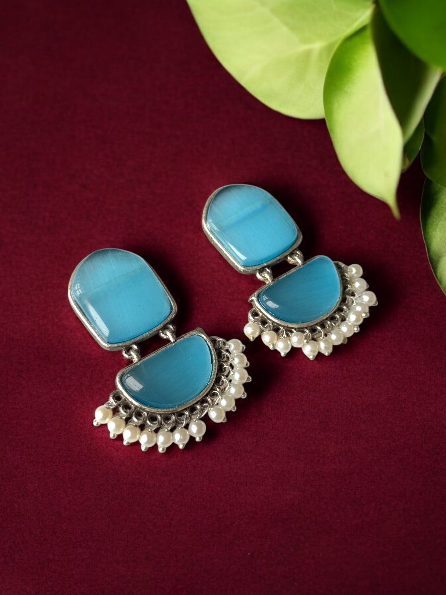Twin Silk Stone Earrings with Dangling Pearls