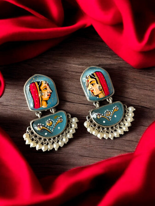 Hand-Painted Women Face Earrings – A Statement of Art