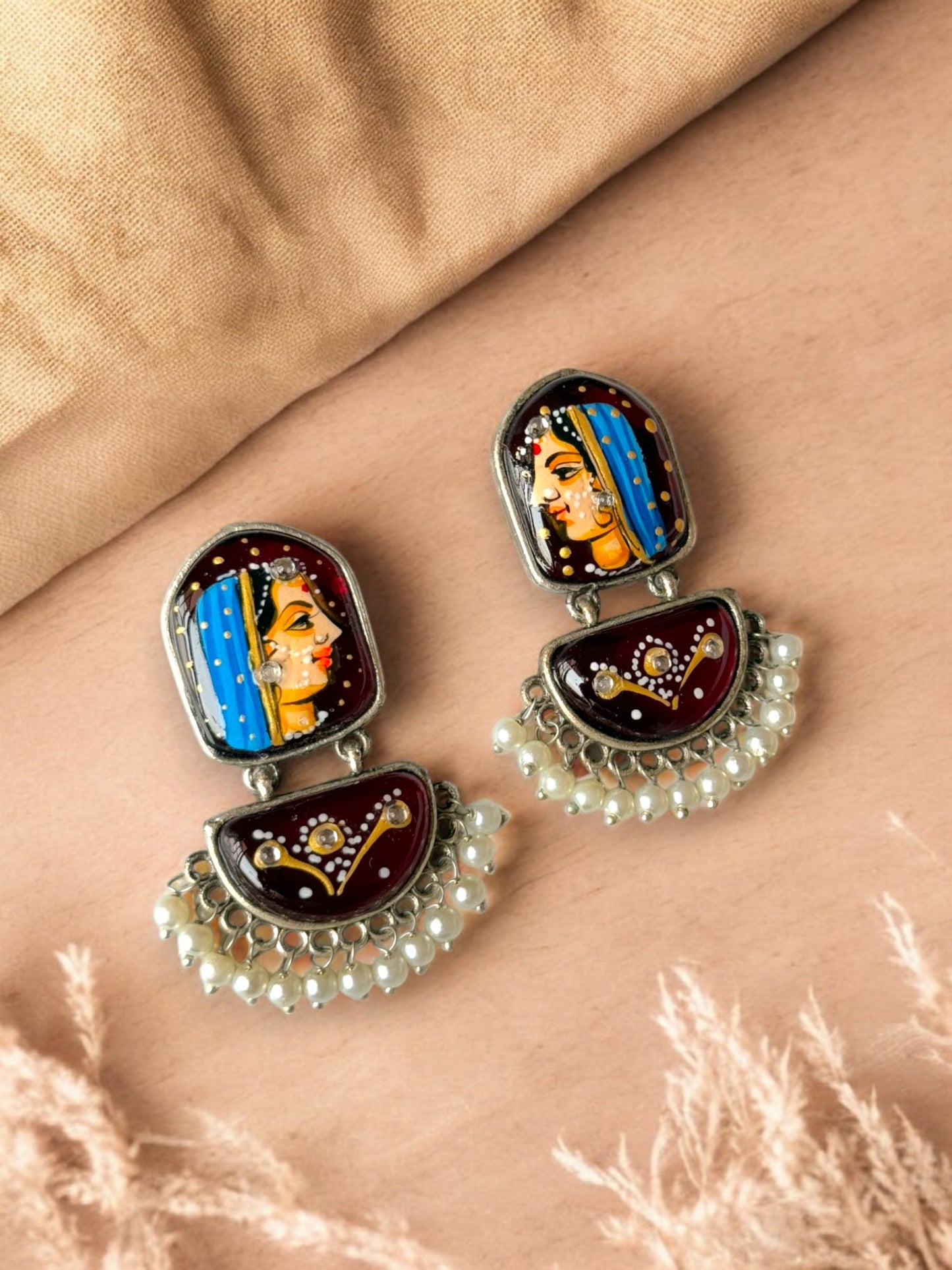 Hand-Painted Women Face Earrings – A Statement of Art
