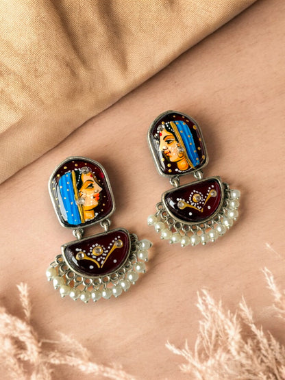 Hand-Painted Women Face Earrings – A Statement of Art