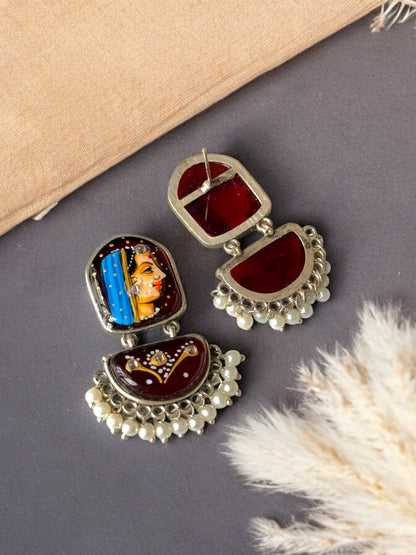 Hand-Painted Women Face Earrings – A Statement of Art