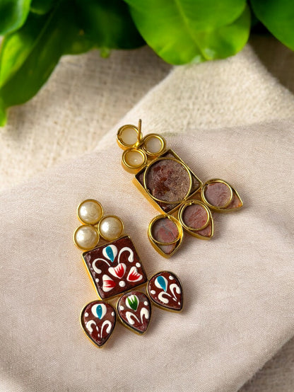 Gold Replica Stone Hand-Painted Earrings
