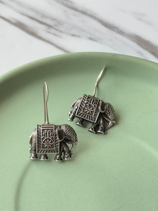 Sterling Silver Elephant Drop Hook Earrings | 925 Sterling Silver