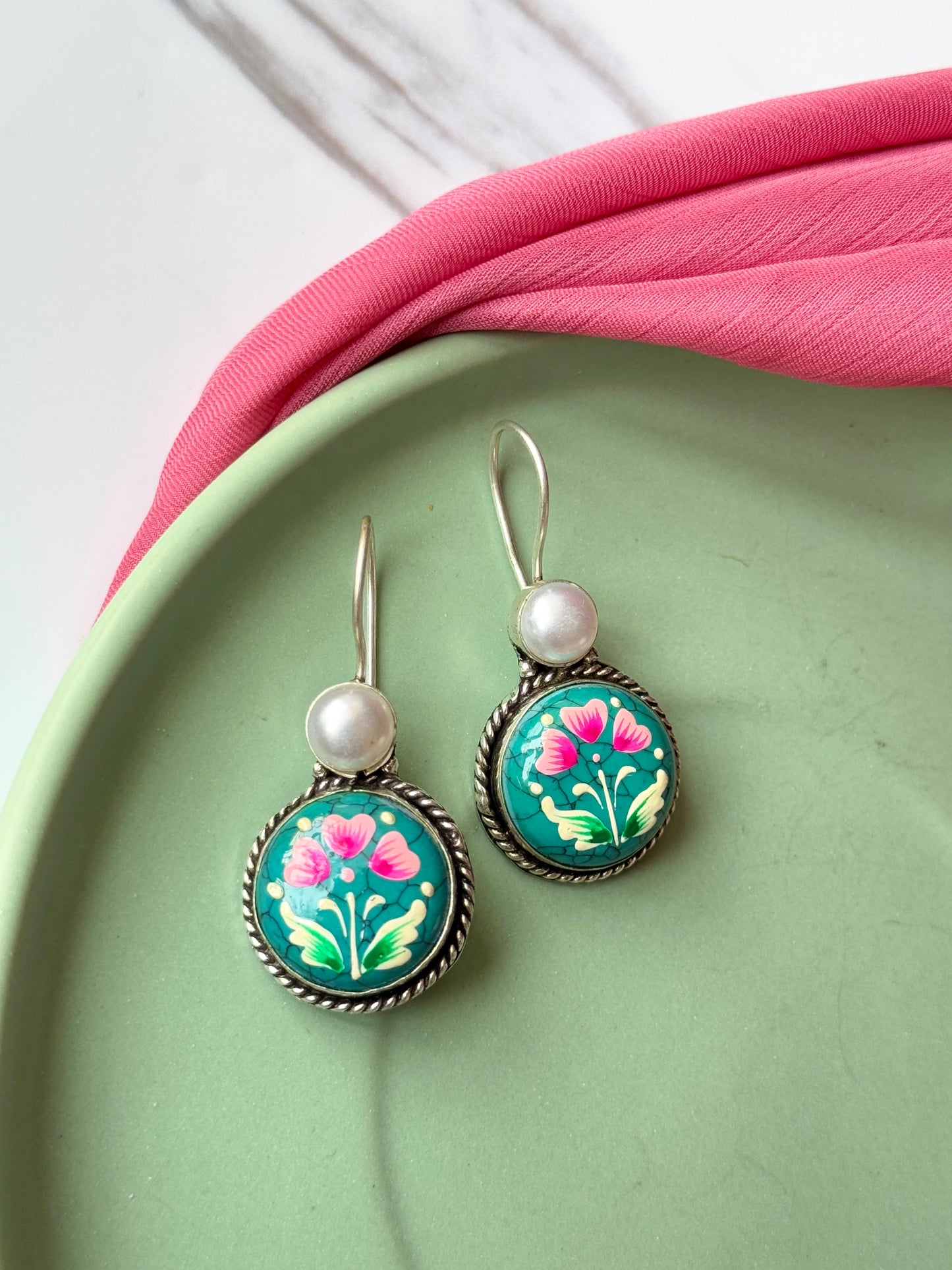 Hand-Painted Pearl Embedded Earrings | Jhumki Wala