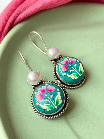 Hand-Painted Pearl Embedded Earrings | Jhumki Wala