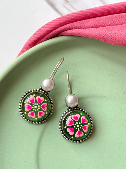 Hand-Painted Pearl Embedded Earrings | Jhumki Wala