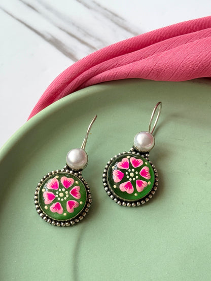 Hand-Painted Pearl Embedded Earrings | Jhumki Wala