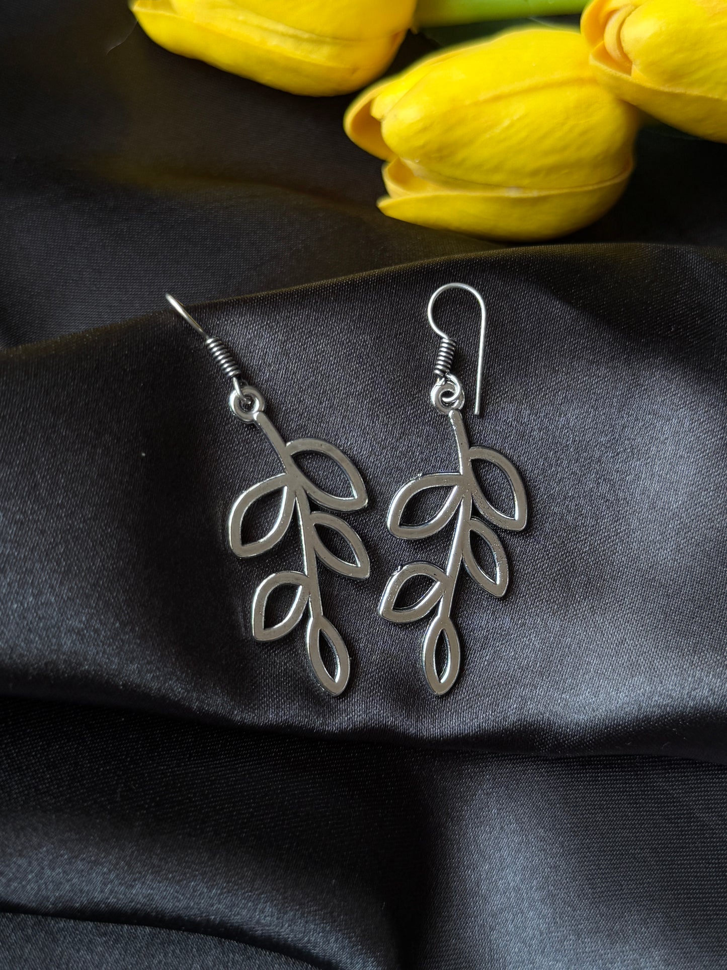 Sterling Silver Leaf Petal Drop Hook Earrings | 925 Sterling Silver