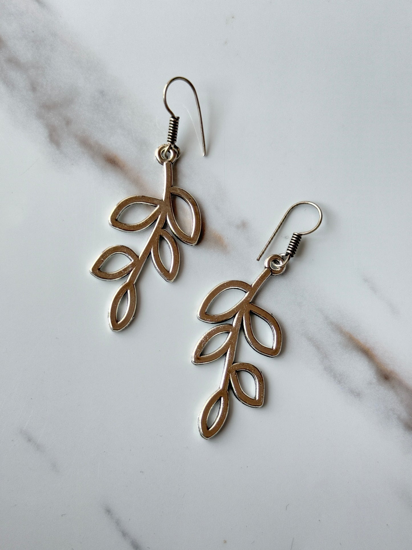 Sterling Silver Leaf Petal Drop Hook Earrings | 925 Sterling Silver