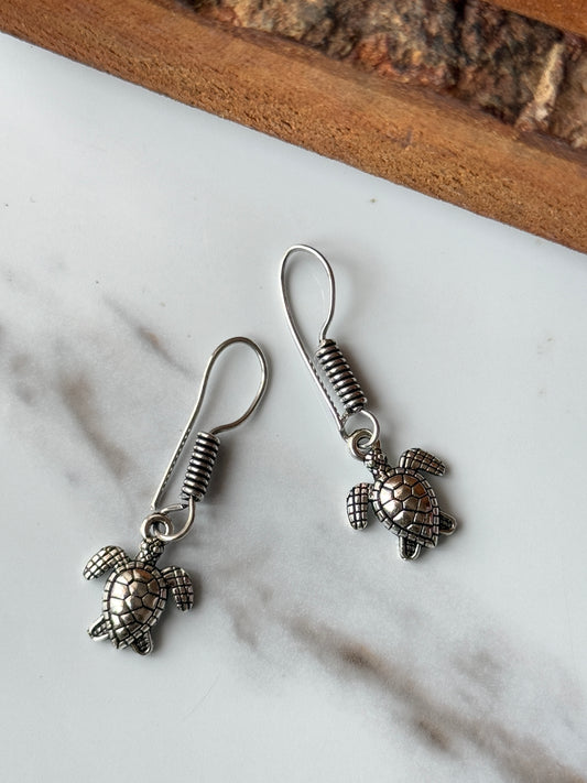 Sterling Silver Tortoise Drop Earrings | 925 Sterling Silver