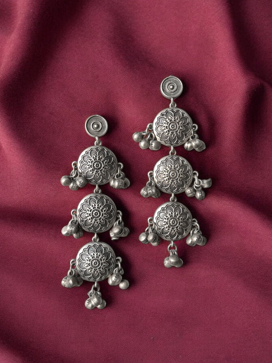 Antique Polish Oxidised Dangling Earrings