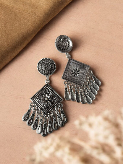 Silver-Plated Contemporary Drop Earrings