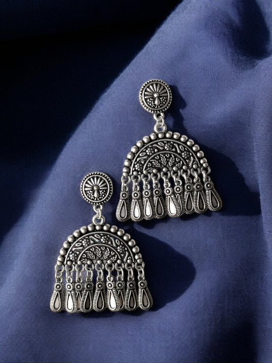 German Silver Two-Tone Long Strand Dangler Drop Earrings
