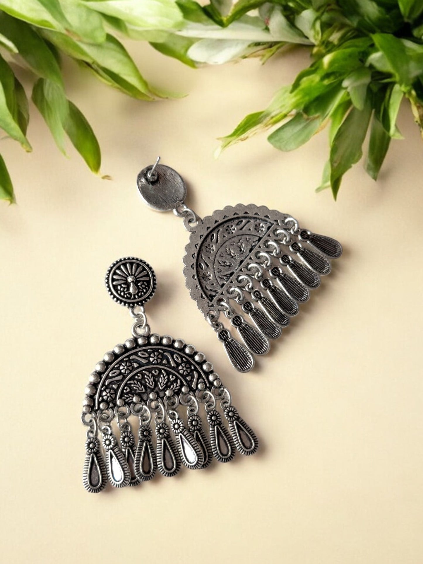 German Silver Two-Tone Long Strand Dangler Drop Earrings
