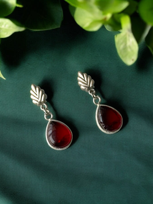 Silver Replica Leaf Drop Monalisa Stone Earrings