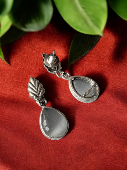 Silver Replica Leaf Drop Monalisa Stone Earrings