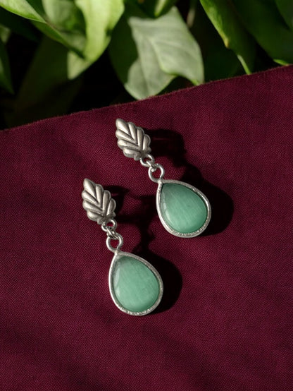 Silver Replica Leaf Drop Monalisa Stone Earrings