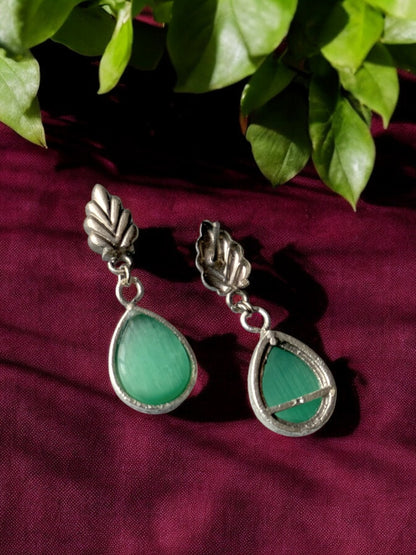 Silver Replica Leaf Drop Monalisa Stone Earrings
