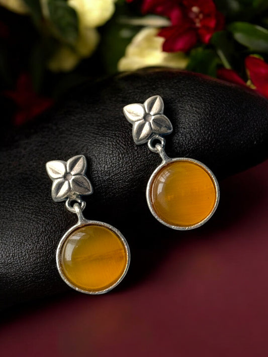 Silver Lookalike Flower Monalisa Stone Earrings