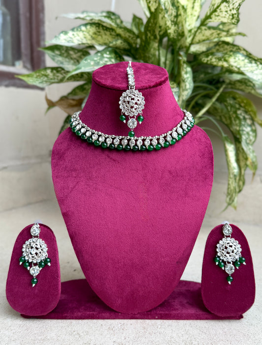 Elegant Necklace Set with Earrings & Maang Tikka