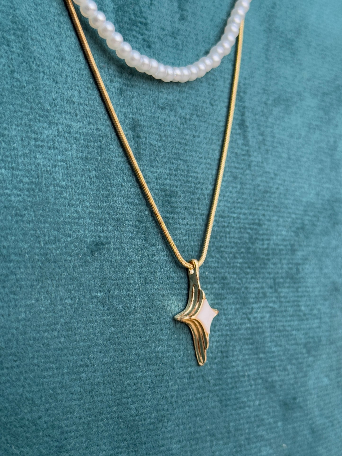 Pearl Two-Layered Chain Statement Classic Necklace with Star Pendant