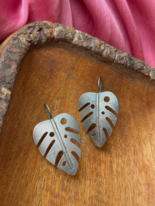 German Silver Elegant Leaf Dangler Earrings